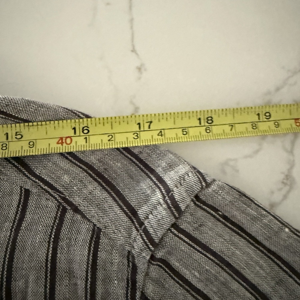 Madewell Perfect Fit Mens M Gray 100% Linen Striped Button Up Short Sleeve Shirt - Picture 10 of 11